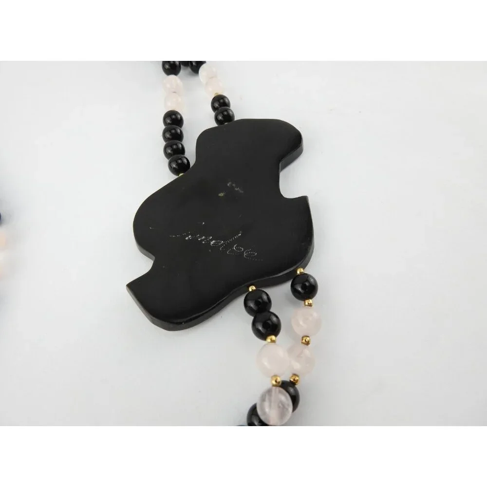 Anne Gee Black Beaded Mother Of Pearl Floral Statement Necklace - Picture 9 of 10